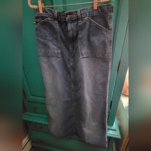 Vintage -Polo by Ralph Lauren Denim Side Buckle Maxi Skirt - Blue